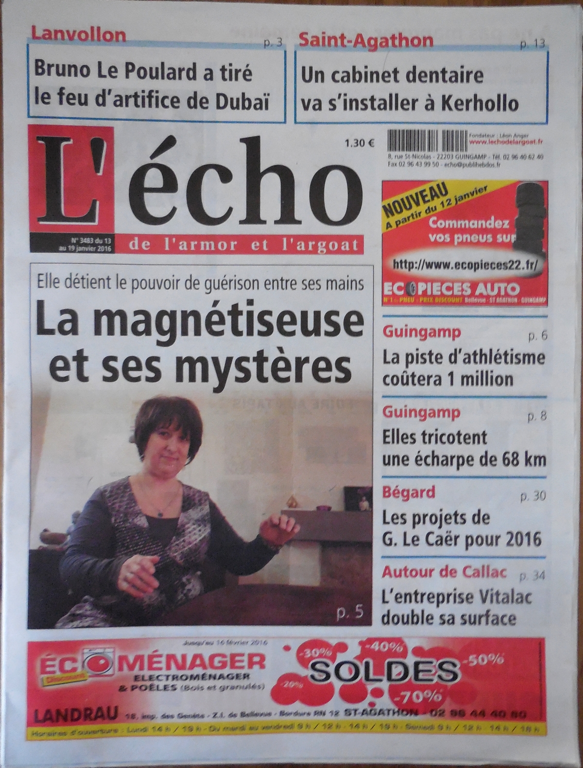 Article presse Sandrine Martina la magéntiseuse et ses mystères dans l'Echo Armor Argoat janvier 2016