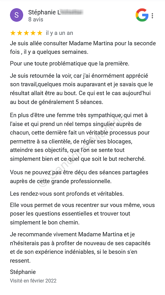 Avis google hypnose guingamp sandrine martina fevrier 2022