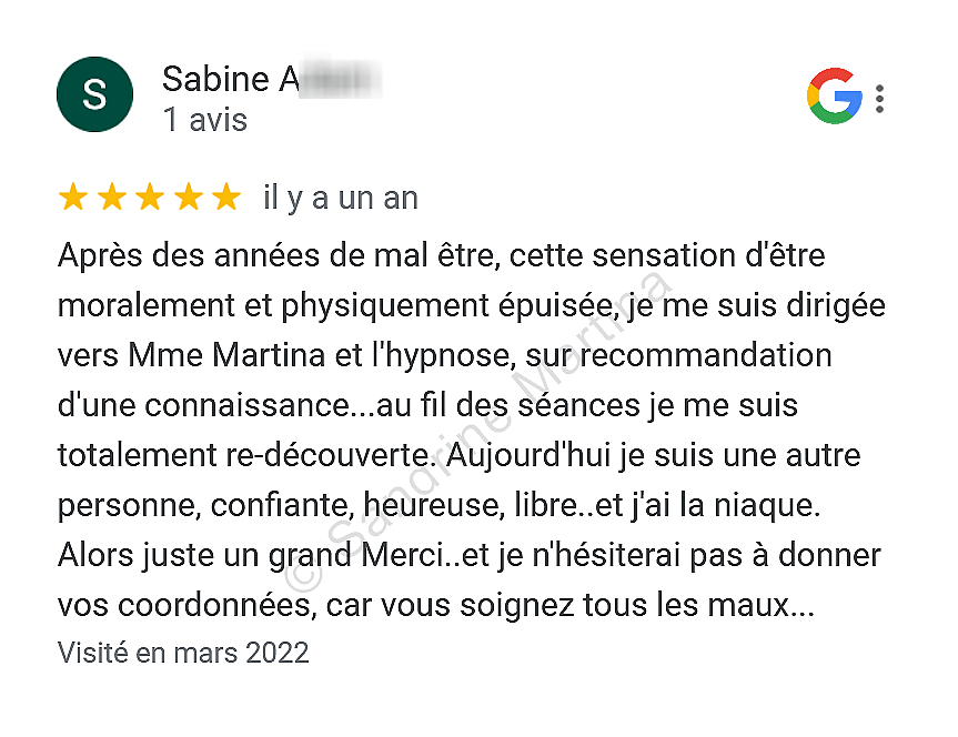 Avis google hypnose guingamp hypnothérapeute sandrine martina mars 2022 2