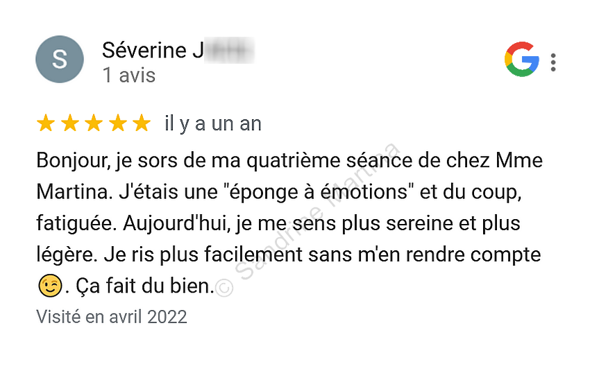 Google avis hypnose guingamp avec sandrine martina hypnothérapeute Guingamp avril 2022